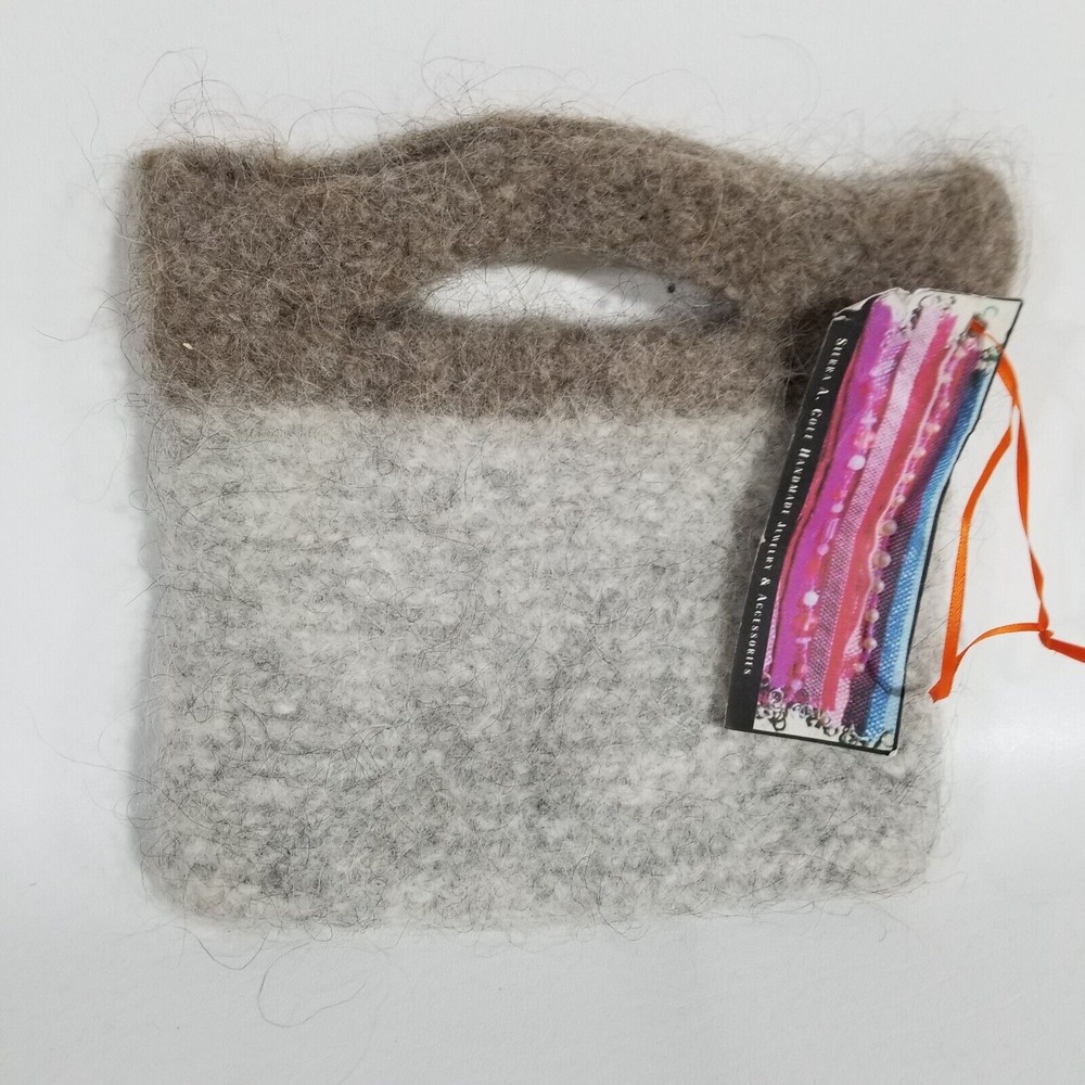Handmade Mini Clutch Felted Wool Purse Gray Brown Sierra Cole Fiber Artist